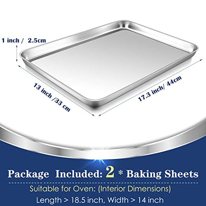 P&P CHEF Baking Sheet Pan, Stainless Steel Cookie Sheet, 17.3 Inch & 2 Pcs - size: 17.3 Inch