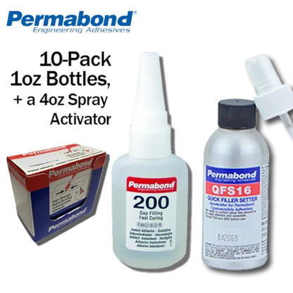 Permabond 200 Instant Adhesive-Fast-Set Thick General Purpose, Great for Plastic & Rubber 1 Ounce Bottle + Tips + Accelerator