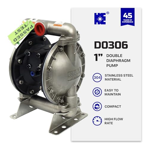 COSMOSTAR D0306 1" Stainless Steel Double Air Diaphragm Pump, Aluminum Body, Teflon Ball, seat and Diaphragm, Pump Muffler, Pump, Chemical Pump, Waste Oil Pump, Pneumatic Oil Pump, Diaphragm Pumps - size: D0306 1" Stainless Steel