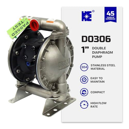 COSMOSTAR D0306 1" Stainless Steel Double Air Diaphragm Pump, Aluminum Body, Teflon Ball, seat and Diaphragm, Pump Muffler, Pump, Chemical Pump, Waste Oil Pump, Pneumatic Oil Pump, Diaphragm Pumps - size: D0306 1" Stainless Steel