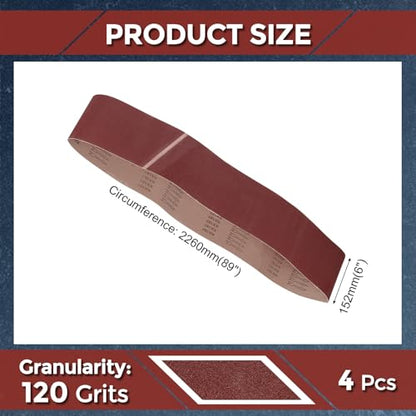 4 Pcs Sanding Belts 6 x 89 Inch 120 Grit Aluminum Oxide - size: 6 x 89 Inch(120 Grits)