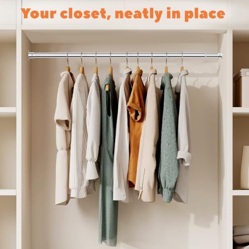 Metal Closet Rod 1.3" Heavy Duty Adjustable Hanging Rod 17-87 Inch - color: Silver, size: 17-87 IN