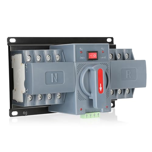 100Amp 220V AC Automatic/Manual Transfer Switch, ATS 4P Manual Dual Power Changeover Electrical Switch, Solar Back Up Power Auto Selector Overvoltage, Undervoltage 50/60Hz CE Certified - size: ATS 100A 4P 220V AC