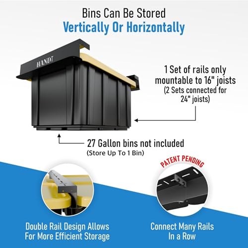 USA Based Overhead Garage Storage Rack, Connectable Heavy Duty Metal Ceiling Rails Garage Storage Organization Shelving System, Hanging Racks Tote Containers, Supports Up To 1 Bin, 1 Set Black - color: Black, size: 1 Bin