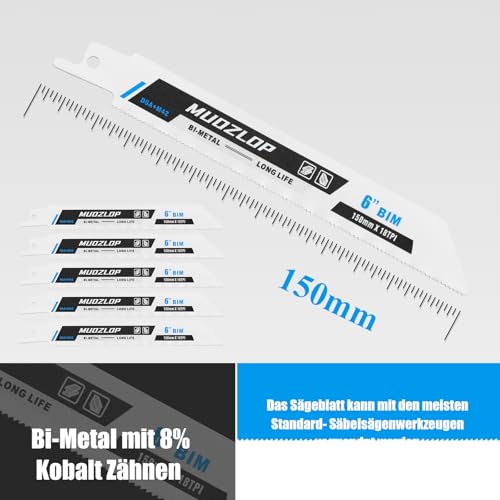 5Pack 6inch 18TPI Metal Reciprocating Saw Blades Set - size: 18TPI/6 inch