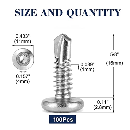 #12 x 5/8" Sheet Metal Screws 100Pcs 410 Stainless Steel Flat Head Socket Cap Screws, Tek Screws Allen Socket Drive Screws Fast Self Tapping Screws by SG TZH - size: #12 x 5/8"
