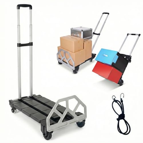 Upgraded 3-in-1 Folding Hand Truck, 500 lbs Capacity Heavy Duty Convertible Dolly Cart with Rubber Wheels, Collapsible Hand Truck with Telescopic Handle, Suitable for Moving, Stair Climbing