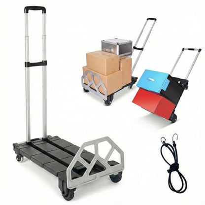 Upgraded 3-in-1 Folding Hand Truck, 500 lbs Capacity Heavy Duty Convertible Dolly Cart with Rubber Wheels, Collapsible Hand Truck with Telescopic Handle, Suitable for Moving, Stair Climbing