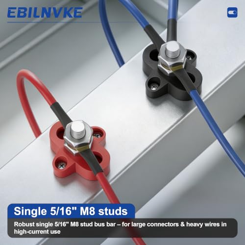 Bus Bar 12V 250A Power Distribution Block Single 5/16"(M8) Studs - size: 250A 1 x 5/16(M8) Stud