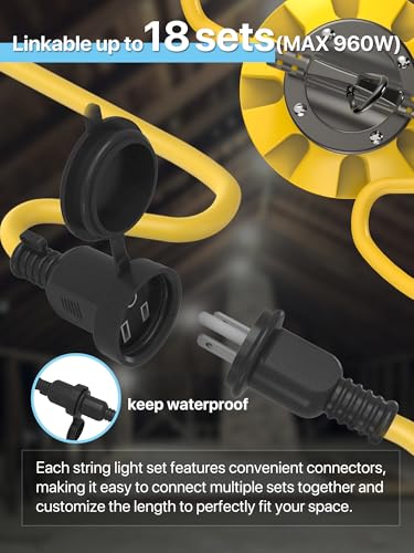 HYPERLITE Construction String Lights: 50FT 5 Bulbs Work Lights with 3 Prong - IP65 Waterproof Linkable LED Industrial Temporary Lighting for Construction Sites Attic Crawlspace Renovation - size: 50FT-3Prong