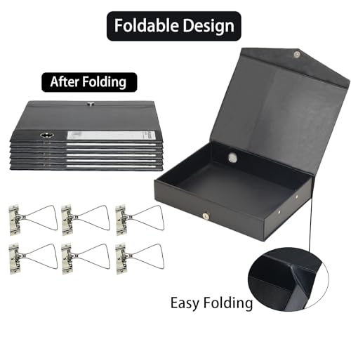 6 Pack Foldable Plastic Box Files A4 with Metal Clip（Black） - color: black, size: with clip