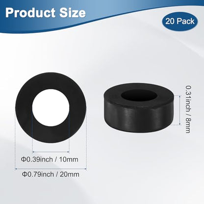 M METERXITY 20-Pack Rubber Spacer 0.39" ID 0.79" OD 0.31" Thick Neoprene Anti Vibration Pads Round Isolation Washers Bushings for Cars/Boats/Home/Machinery, Shock Noise Reduction Pads [Black] - size: 0.39" x 0.79" x 0.31"