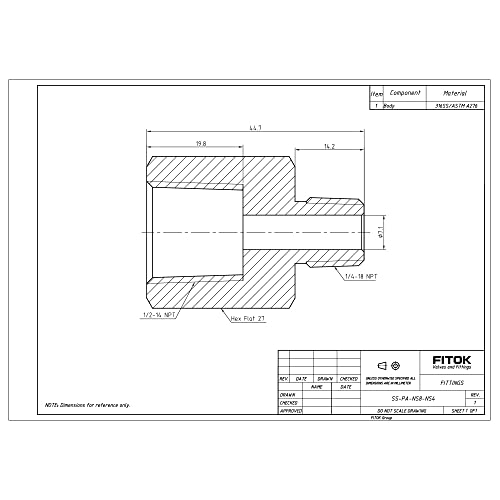 316 Stainless Steel Pipe Fitting Reducing Adapter 1/2'' Female NPT × 1/4'' Male NPT 4900 psi, SS-PA-NS8-NS4 - size: 1/2'' FNPT × 1/4'' MNPT