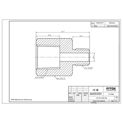 316 Stainless Steel Pipe Fitting Reducing Adapter 1/2'' Female NPT × 1/4'' Male NPT 4900 psi, SS-PA-NS8-NS4 - size: 1/2'' FNPT × 1/4'' MNPT