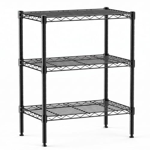 DUMOS 3-Tier Metal Storage Shelves, Wire Shelving, Storage Rack, 23.3" W - color: 3 Tier-30"h, size: Type 1 without wheels