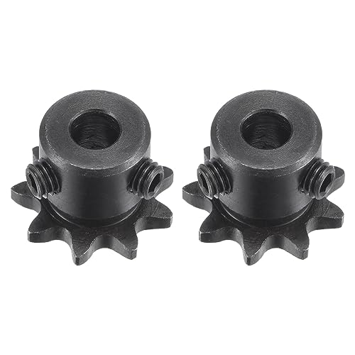 uxcell #25 Chain Roller Sprocket, 6.35mm Bore 1/4" Pitch 9 Tooth Single Strand Chain Sprocket, C45 Carbon Steel 25 Roller Chain Sprocket with Set Screws for ISO 04C Chain, 2Pcs - size: 21mmx6.35mm