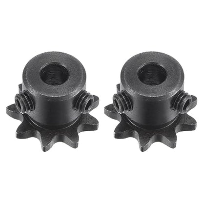 uxcell #25 Chain Roller Sprocket, 6.35mm Bore 1/4" Pitch 9 Tooth Single Strand Chain Sprocket, C45 Carbon Steel 25 Roller Chain Sprocket with Set Screws for ISO 04C Chain, 2Pcs - size: 21mmx6.35mm