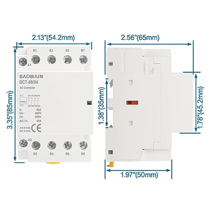 BAOMAIN 220V AC 4-Pole 50A Modular Contactor, 4NC, DIN Rail Mount