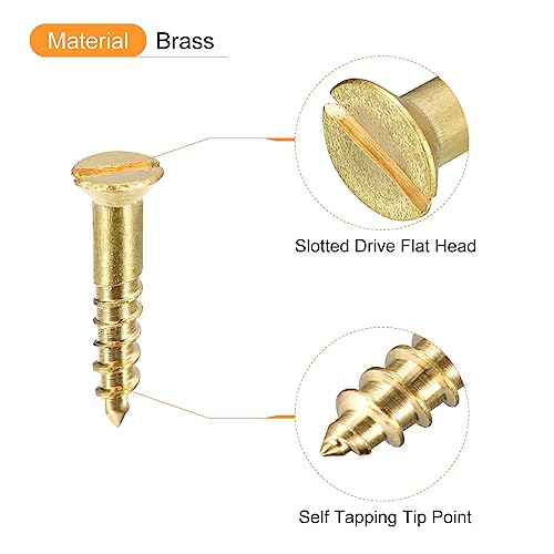 uxcell Brass Wood Screws, 30Pcs M2 x 10mm Slotted Drive Flat Head Self Tapping Screw Countersunk for Woodworking Furniture - size: M2 x 10mm