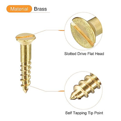 uxcell Brass Wood Screws, 30Pcs M2 x 10mm Slotted Drive Flat Head Self Tapping Screw Countersunk for Woodworking Furniture - size: M2 x 10mm