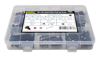 iexcell 675 Pcs M4 x 6/8/10/12/16/20/25/30/35/40 Alloy Steel 12.9 Grade Hex Socket Button Head Cap Screws Bolts Nuts Washers Assortment Kit, Black Oxide Finish - size: M4 x 6/8/10/12/16/20/25/30/35/40mm