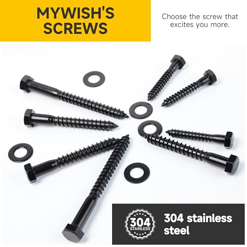 MYWISH (20Sets) 1/4" x 3" Hex Head Lag Bolts, Heavy Duty Lag Screws with Washers, 304 Stainless Steel Bolts 18-8, Lag Screws Wood Screws, Partial Thread Black Oxide, 1/4 Bolt - size: 1/4 x 3" (20 set)