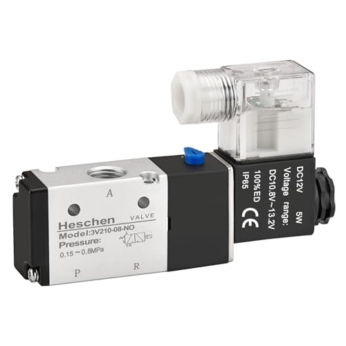 Heschen Electrical Pneumatic Solenoid Valve, 3V210-08-NO, 12VDC, PT1/4'', 2 Position 3 Way, Normally Open Type, Single Coil Pilot-Operated Electric