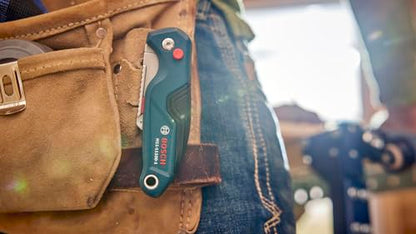 BOSCH H11-11100-1 Folding Utility Knife | Compact, Portable, and Durable with Integrated Blade Storage, Thumb Rest, and Includes Belt Clip, Strap Cutter, 3 Blades (Pack of 2) - size: 682 in (Pack of 2), style: Industrial