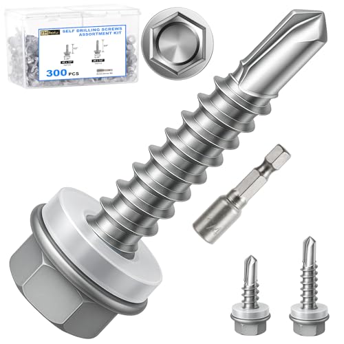 300Pcs Self Tapping Screws Assortment Kit #8 1/2" 3/4" - size: Assorted #8 x 1/2", #8 x 3/4", style: 300