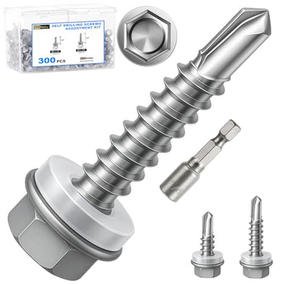 300Pcs Self Tapping Screws Assortment Kit #8 1/2" 3/4" - size: Assorted #8 x 1/2", #8 x 3/4", style: 300