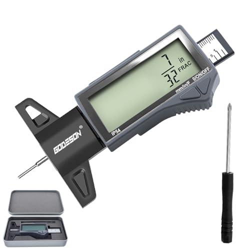 GODESON Digital Tire Tread Depth Gauge - IP54 Waterproof, 2.5" LCD Screen, 3 Modes (Fraction/Inch/MM), 1" Range, Auto-Off, Tire Wear Measure Gauge Tool 32nds for Car, Truck & SUV Tires - style: IP54 IN/MM/FRAC - Grey