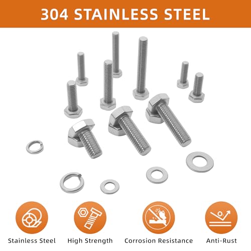 304 Stainless Steel (A2-70) Metric Bolt & Nut Assortment Kit - 408pcs M5/M6/M8 Hex Bolts, Nuts & Washers Set - Fully Threaded 18-8 Stainless Steel Hardware Kit - size: 408 pieces M5/M6/M8