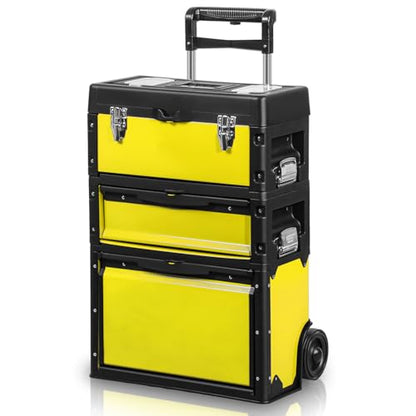 Auto Dynasty 3-Tier Rolling Trolley Tool Box Stackable w/Wheels, Yellow - color: Yellow