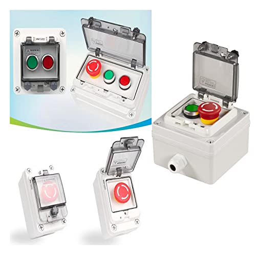Green Start & Lockable E-Stop Station IP67 w/Prot Cover, AC/DC 110-380V - color: Green/emergency stop button