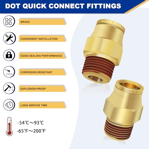 6 PCS Brass Air Line Quick Connect Fittings 1/2" Tube OD x 3/8" NPT - size: 1/2" Tube OD x 3/8" NPT - 6 PCS