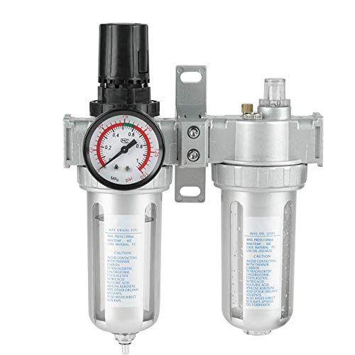 Air Filter Press Regulator, High Performance 1/2 Inch Lubricator Gauge Kit with Oil Water Separator for Compressed Air Tools Aluminum Alloy Construction
