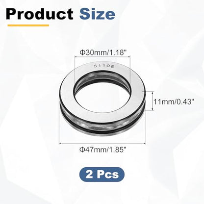 uxcell 2Pcs Thrust Ball Bearings, 30mm Bore 47mm OD 11mm Thick 51106 ABEC5 - size: 51106 30mm x 47mm x 11mm
