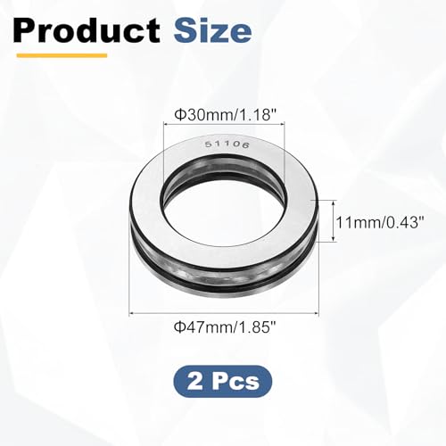 uxcell 2Pcs Thrust Ball Bearings, 30mm Bore 47mm OD 11mm Thick 51106 ABEC5 - size: 51106 30mm x 47mm x 11mm