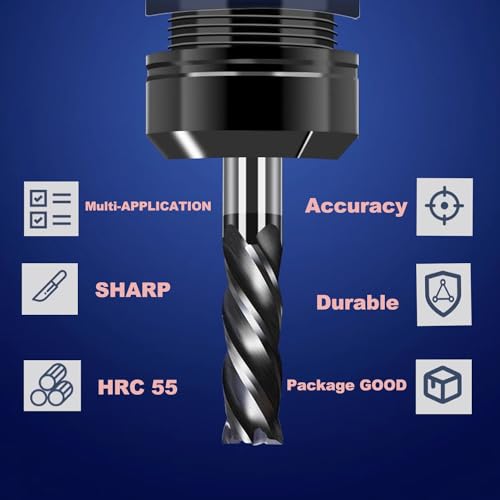 1/32" Carbide Square End Mill Set for Alloy Steels/Hardened Steels, 4 Flute HRC 55 Deg AlTiN Coating End Mill Bits Set, CNC Router Bits (Pack of 5) - size: 1/32 inch