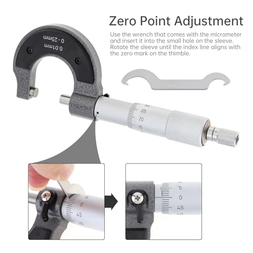 Outside Micrometer, Ratchet Stop, 0-25mm Range, 0.01mm Graduation, +/-0.004mm Accuracy, Precision Machinist Tool