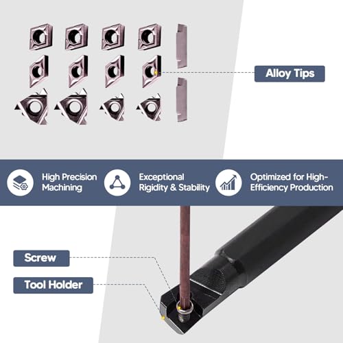 Indexable Lathe Turning Tools 21pcs Kit，3/8" 10mm Shank - style: 7pcs 3/8" 10mm Shanks +14pcs Inserts