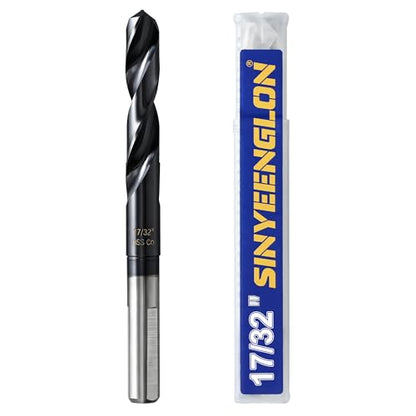 17/32 Drill Bit for Metal and Hardened Steel, M35 Cobalt 1/2 Inch Reduced Shank Industrial Grade Heavy Duty Drill Bit, with Index Storage Case - size: 17/32 in