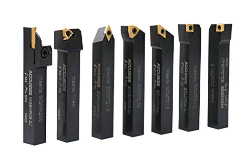 Accusize Industrial Tools 7-Ps Indexable Carbide Turning Tool Set, 1/2" Shank, C6 Grade TiN Coated Inserts, in Fitted Aluminum Case, 2387-2004 - size: 7 Pcs/Set