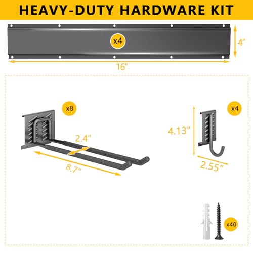 Garage Tool Organizer Wall Mount, 64inch Heavy-Duty Garage Storage System and Garden Tool Organizer with 12 Adjustable Hooks for Shovel, Snowboard, Yard Tools and Shed - size: 64"-12hooks