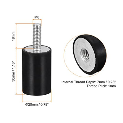 uxcell Rubber Mounts 8pcs M6 Male/Female Vibration Isolator Shock Absorber, for Garage Motor Air Compressor Car Boat Bobbins, D20mmxH30mm - size: M6x20mmx30mm
