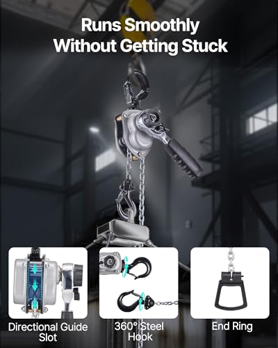 VEVOR Manual Lever Chain Hoist, 1/4T 550LBS Capacity Heavy Duty Come Along, 10FT Lift G80 Alloy Steel Chain with Dual Pawl Mechanical Brake,360°Rotating Hooks, for Warehouse Construction Garage