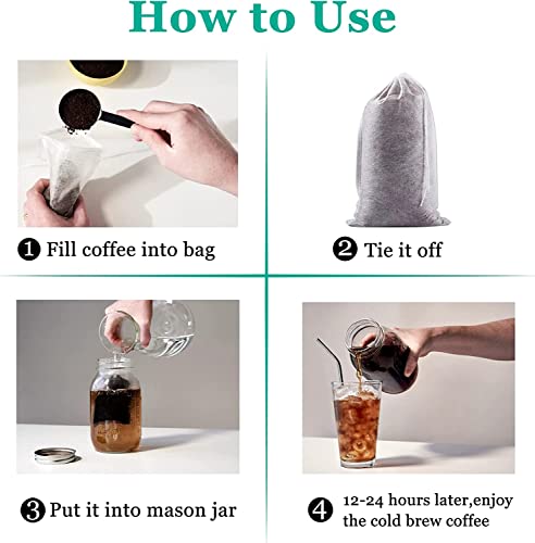 Yzurbu 100pcs Cold Brew Coffee Bags, 6'' x 8'' No Mess Disposable Filter Bag with Drawstring for Coffee Grounds & Ice Tea - size: 100pcs - 6''x8''