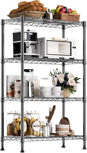 Storage Shelves - 4 Tier Metal Shelving Unit, 14" D × 36" W × 54" H - color: Black, size: 14"D X 36"W x 54"H, 4 Tier