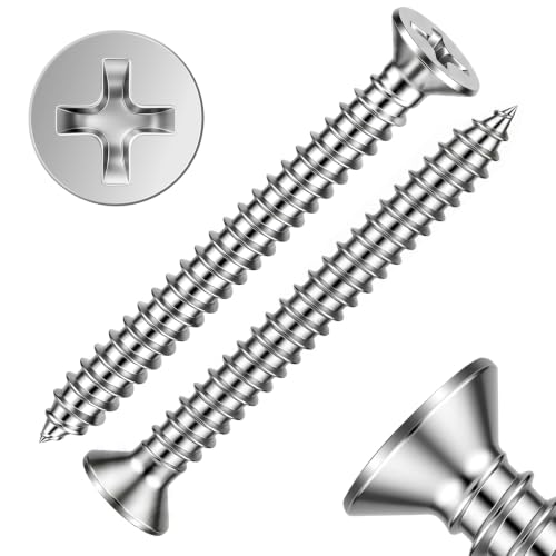 Mellewell #12 x 2 (50 PCS) Flat Head Sheet Metal Screws Wood Screws, 304 Stainless Steel 18-8, Self Tapping Screws - color: Silver, size: #12 x 2"