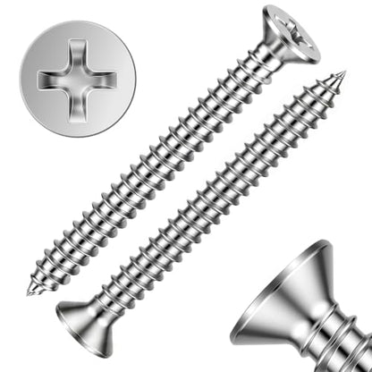 Mellewell #12 x 2 (50 PCS) Flat Head Sheet Metal Screws Wood Screws, 304 Stainless Steel 18-8, Self Tapping Screws - color: Silver, size: #12 x 2"